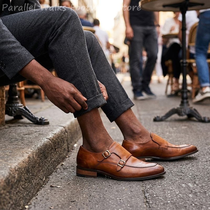Men Shoes Formal - Sapatos masculinos com fivela dupla, estilo